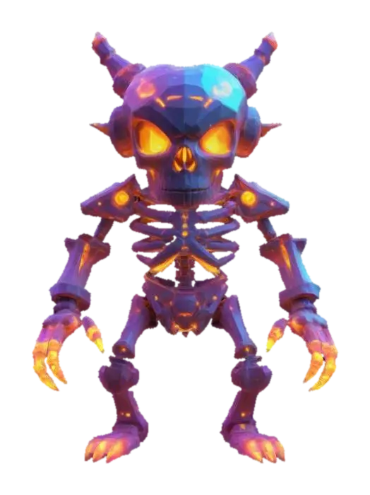 masterpiece, lowpoly, glowing magic laser mysterious mystical stylized skeleton… - Asset 3D model, vytvořený pomocí AI