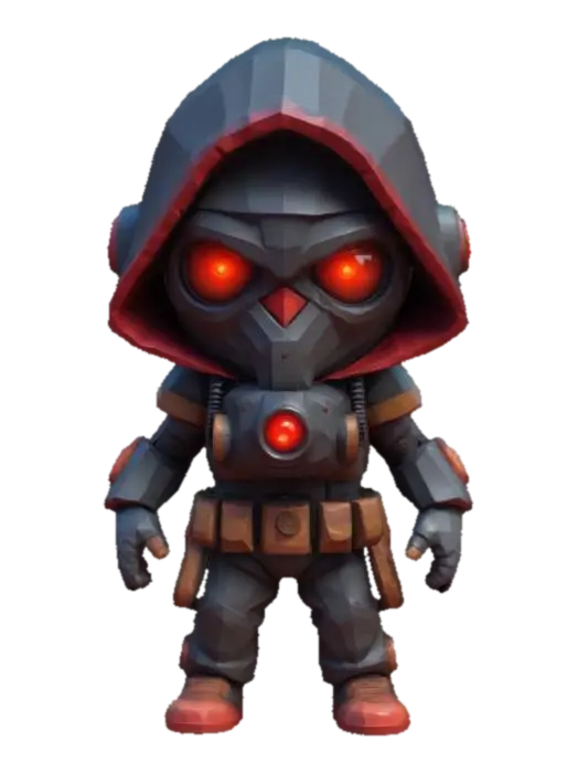 #game figure#, masterpiece, lowpoly, glowing magic laser mysterious stylized hooded… - Ready 3D model, vytvořený pomocí AI