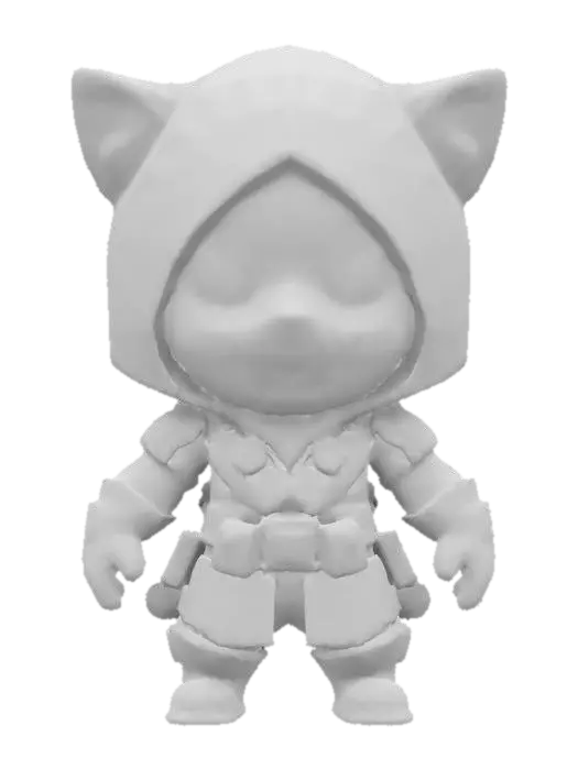 3D model for #game figure#, masterpiece, lowpoly, glowing RED EYES stylized hooded veteran Tiger Head Soldier Impressive with huge chibi style legendary funny game style vivid colors, Unique Original Shape 