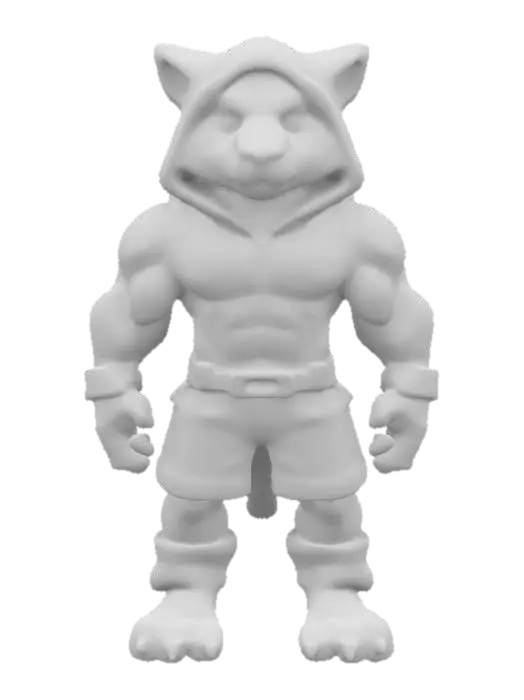 3D model for #game figure#, masterpiece, glowing RED EYES stylized hooded veteran Tiger Head Soldier Impressive with huge muscled style legendary funny game style vivid colors, Unique Original Shape 