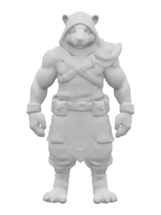 3D model for #game figure#, masterpiece, glowing RED EYES stylized hooded veteran Tiger Head Soldier Impressive with huge muscled style legendary funny game style vivid colors, Unique Original Shape 