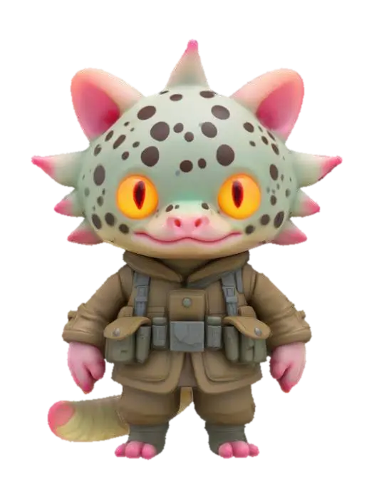 #game figure#, masterpiece, lowpoly, glowing EYES stylized veteran Axolotl Head… 3D model, vytvořený pomocí AI