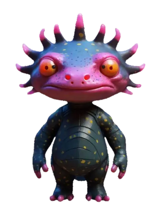 #game figure#, masterpiece, lowpoly, glowing EYES stylized veteran Axolotl Head… 3D model, vytvořený pomocí AI