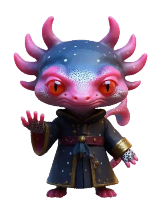 #game figure#, masterpiece, lowpoly, glowing EYES stylized veteran Axolotl Head… 3D model, vytvořený pomocí AI