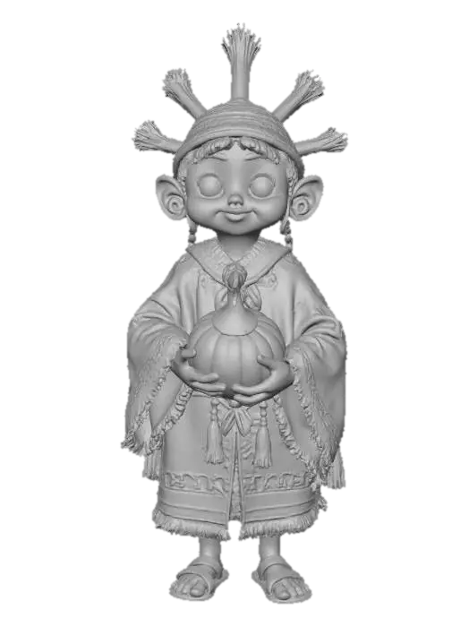 3D model for #Thanksgiving#, masterpiece, lowpoly, Inca character with big eyes , funny