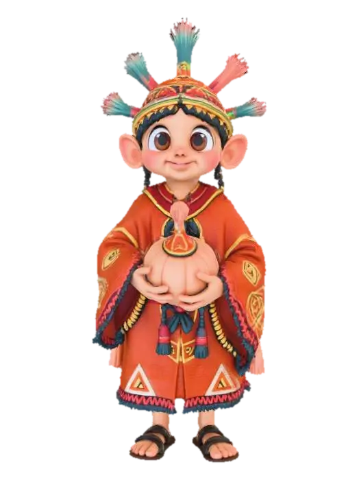 3D model for #Thanksgiving#, masterpiece, lowpoly, Inca character with big eyes , funny