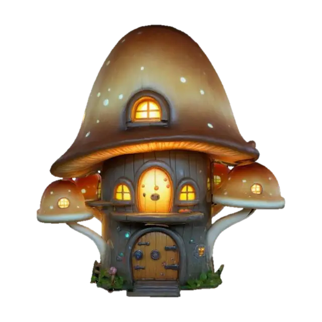 Mô hình 3D của #ChronoForgeWeapon#, Funny Chibi Style Mushroom House with multiple stages and glowing…, được tạo bằng AI