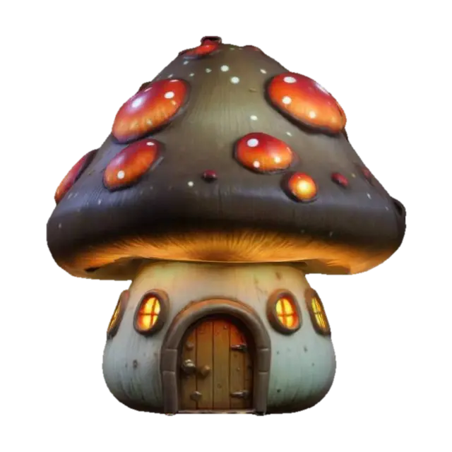 Mô hình 3D của #ChronoForgeWeapon#, Funny Chibi Style Mushroom House with multiple stages and glowing…, được tạo bằng AI