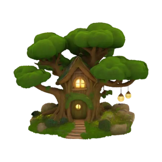 #garden#, Giant Tree House Living House Monster, Glowing Magic, Realistic Smooth Game… - Mossy 3D model, vytvořený pomocí AI