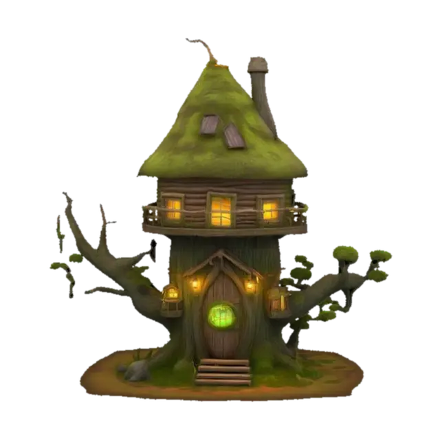 #garden#, Giant Tree House Living House Monster, Glowing Magic, Realistic Smooth Game… - Ready 3D model, vytvořený pomocí AI