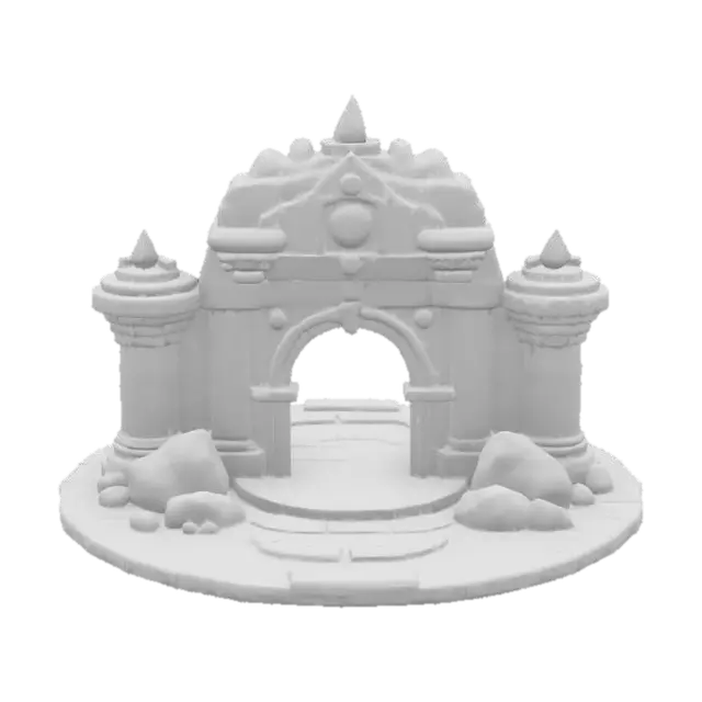 3D model for masterpiece, lowpoly, glowing magic laser mysterious mystical Stone dungeon Bunker monumental gate geometrical shapes huge chibi style legendary funny game style vivid colors, Unique Original Shape 