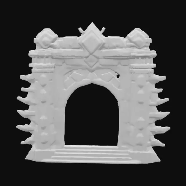 3D model for masterpiece, lowpoly, glowing magic laser mysterious mystical Stone dungeon Bunker monumental Huge Giant gate geometrical shapes huge chibi style legendary funny game style vivid colors, Unique Original Shape 