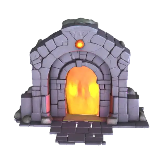 3D model for masterpiece, lowpoly, glowing magic laser mysterious mystical Stone dungeon Metal Bunker monumental Huge Giant gate geometrical shapes huge chibi style legendary funny game style vivid colors, Unique Original Shape 