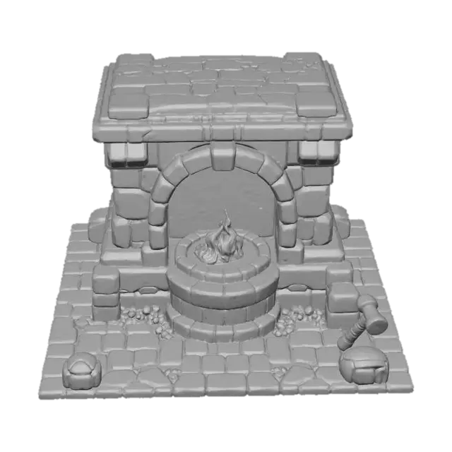 3D model for warcraft dwarfen forge , glowing parts, Huge, flat game design style