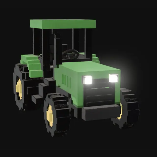 3D model for Voxel Green Tractor on a Farm