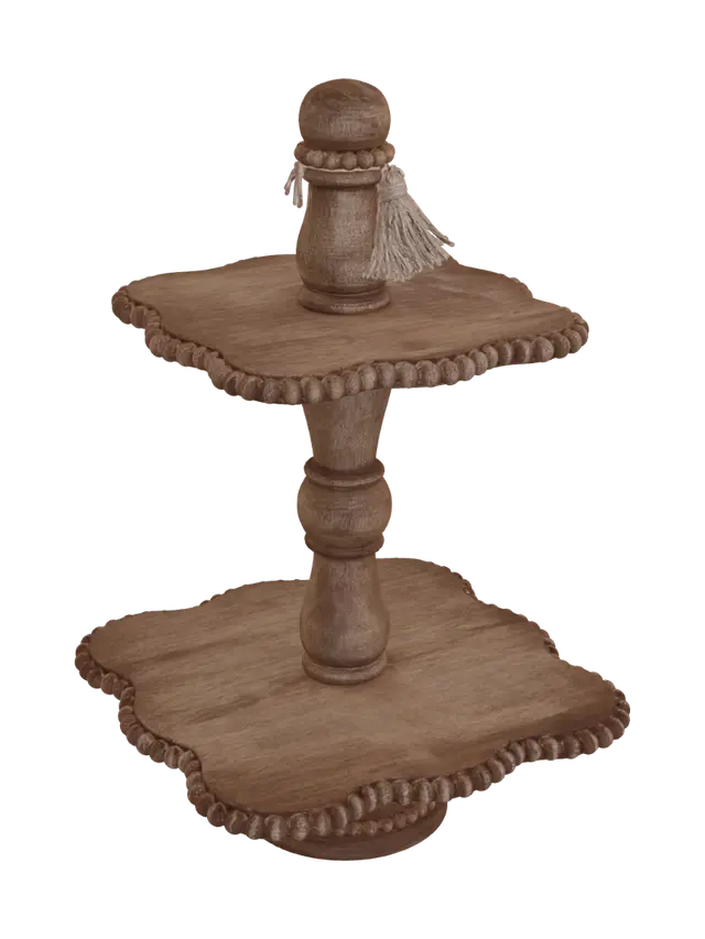 Two-Tier Wooden Cake Stand model 3D, wygenerowany przez AI