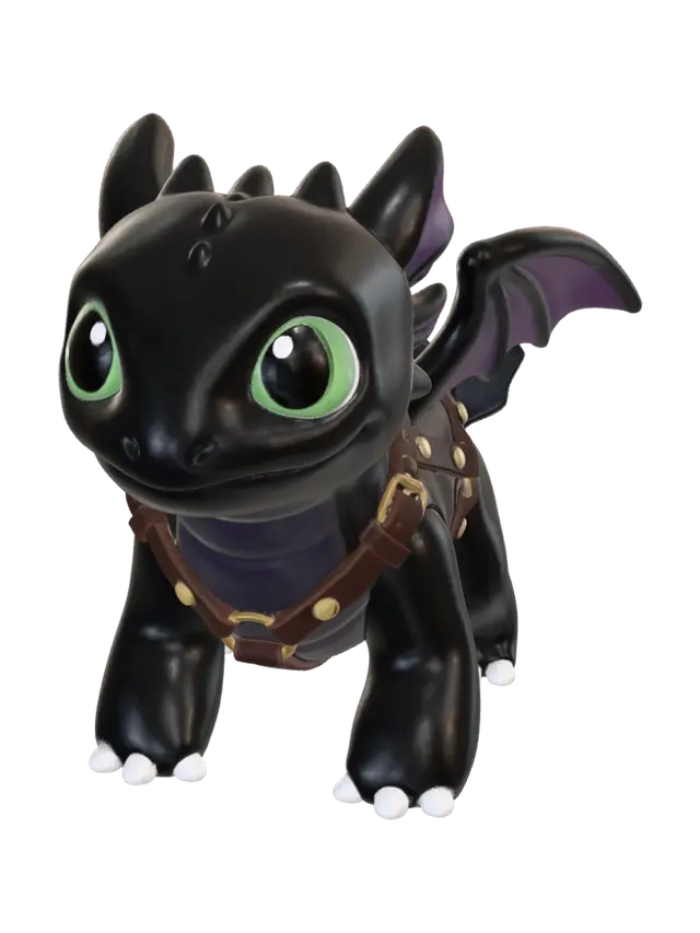 A cute cartoon black dragon figurine toy, standing on four legs in a slightly… - Strap 3D model, vytvořený pomocí AI