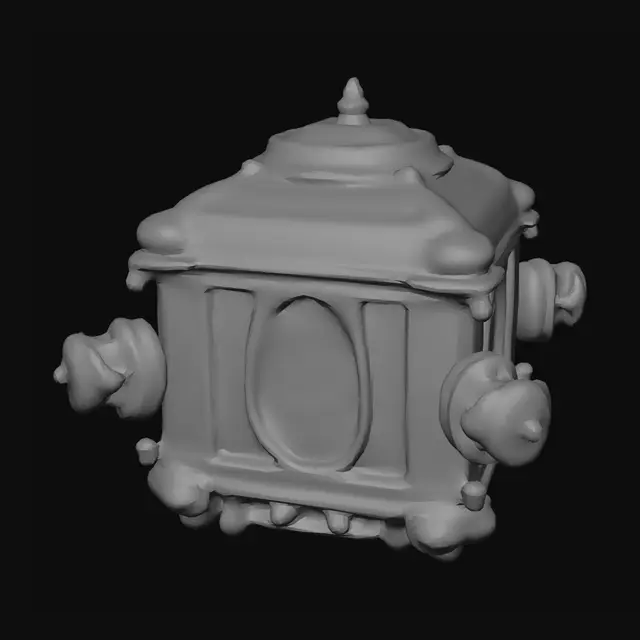 3D model for Ancient Tidal Oracle Device, ornate cubic relic artifact forged from aged bronze and obsidian, symmetrical fantasy design, large glowing blue sapphire crystals embedded on each face, engraved lunar and oceanic runes, celestial compass emblem on top surface, intricate layered metal framework, beveled edges, arcane mechanical details, magical oceanic technology, glowing blue energy conduits, decorative gothic fantasy craftsmanship, high detail hard surface modeling, game-ready fantasy prop, clean silhouette, centered object, realistic metallic materials, mystical ancient machine, stylized Unreal Engine fantasy aesthetic, ultra detailed 3D artifact model