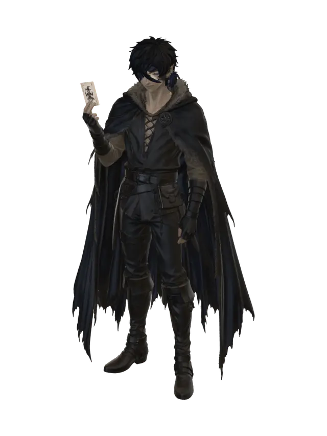 Shadowbound Gambler 3D model, vytvořený pomocí AI