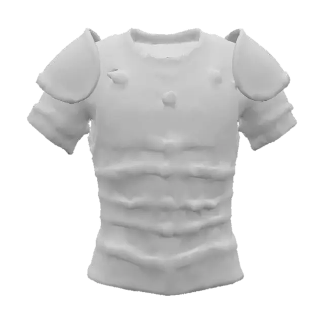 3D model for  low-poly Roman lorica segmentata chest armor, blocky simplified design, with horizontal metal bands (5–7 segments), vertical straps connecting the bands, central ridge line, symmetrical structure, no textures, steel gray color (#808080) with dark gray edges (#4B4B4B), clean geometry, no overlapping parts, optimized for 3D animation, under 1.2k polygons, game-ready model, rectangular torso shape with slight curve, suitable for humanoid character torso, T-pose compatible, minimal historical details, matte finish."