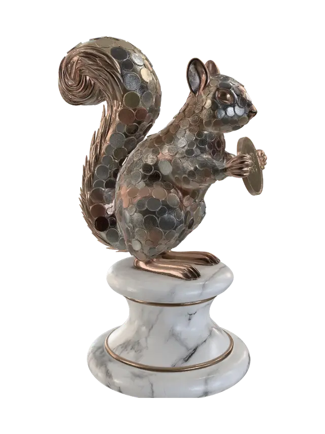 Coin Mosaic Squirrel 3D model, vytvořený pomocí AI