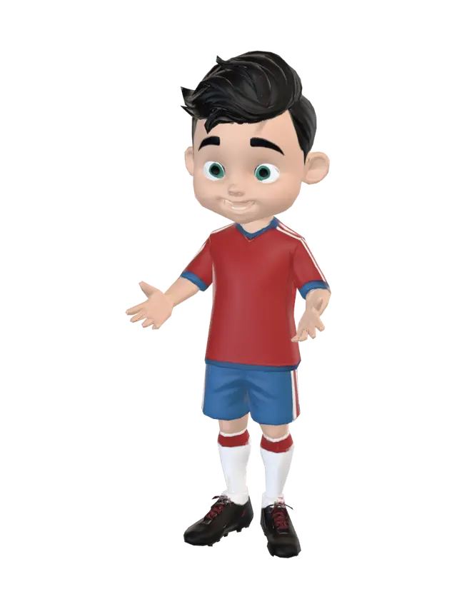 3D model for 주먹을 쥐고 있는 귀여운 축구선수 캐릭터.