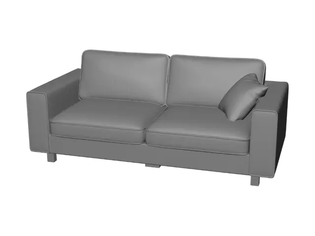 3D model for 1980s Soviet apartment fabric sofa, dark brown woven fabric, boxy design, straight armrests, slightly worn upholstery, wooden legs, authentic USSR furniture, realistic proportions, PS1 survival horror style, low poly, game-ready, UV unwrapped, PBR textures, separate cushions, centered pivot, isolated object, no background