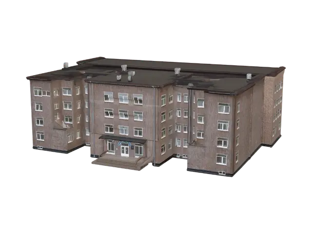 U-shaped brick apartment building - Highrise 3D model, vytvořený pomocí AI