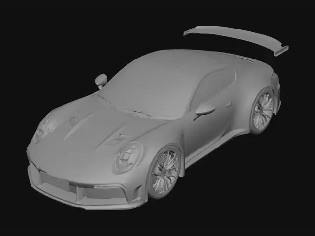 3D model for Ultra-detailed 3D model of a 2025 Porsche 911 992.2 GT3 Touring, accurate proportions, no rear wing, touring rear deck with active spoiler, aggressive front bumper vents, wide rear arches, center-lock wheels, realistic headlights, studio quality, photorealistic, game-ready mesh, high polygon count, clean topology, Oak Green Metallic paint, black wheels, yellow ceramic brake calipers