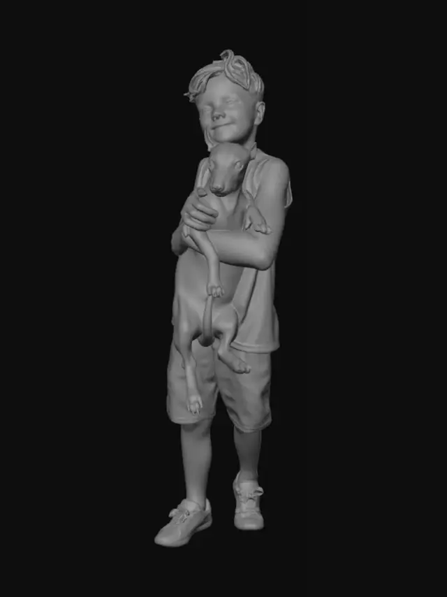 3D model for Boy Hugging a Doberman Puppy