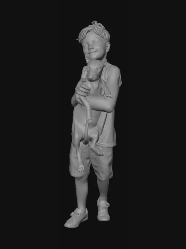 3D model for Boy Hugging a Doberman Puppy
