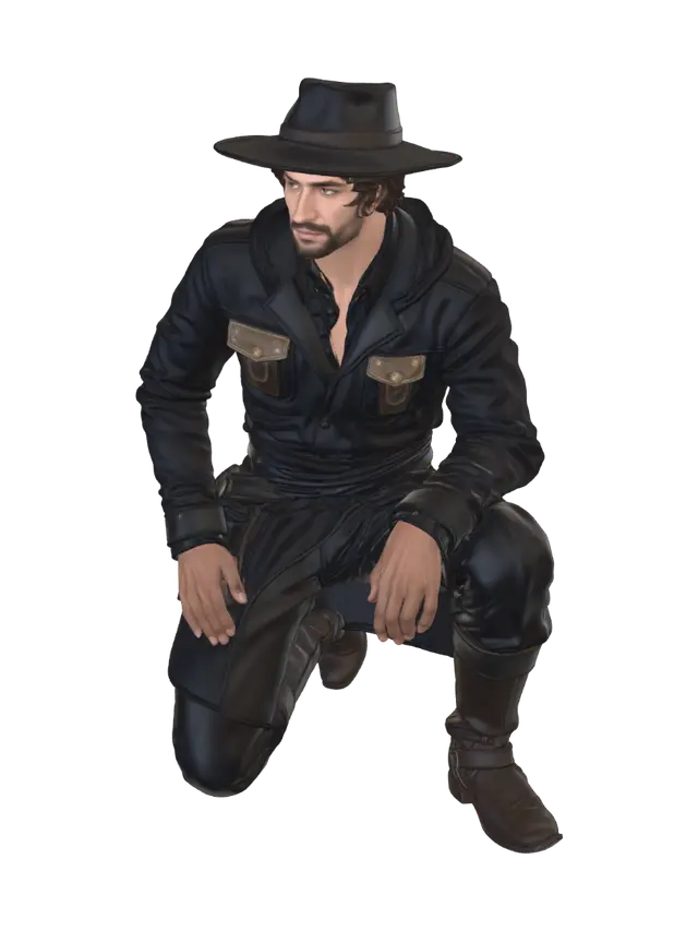 Kneeling Cowboy - Frontier 3D model, vytvořený pomocí AI