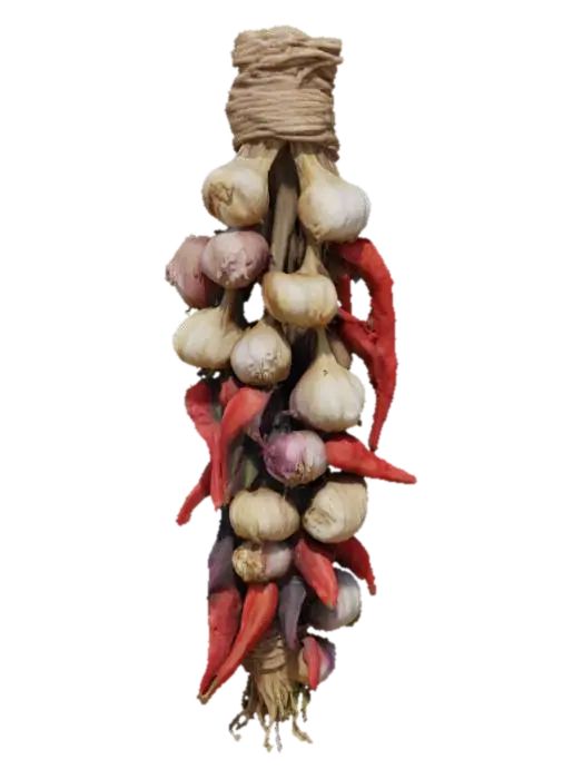 Create a high-detail 3D model of hanging braids of vegetables, as seen in rustic… - Corn 3D model, vytvořený pomocí AI