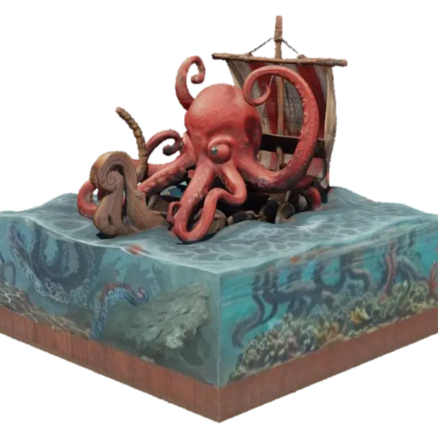 søe-kraken, #ocean# 3D model, vytvořený pomocí AI
