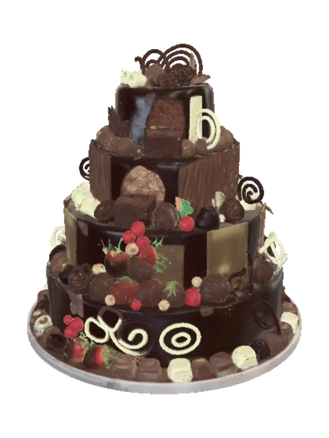 Three-Tier Chocolate Dream Cake - Desserts 3D model, vytvořený pomocí AI