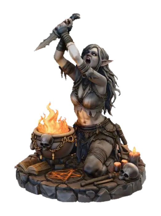 Drow Elf Dark Ritual 3D model, vytvořený pomocí AI