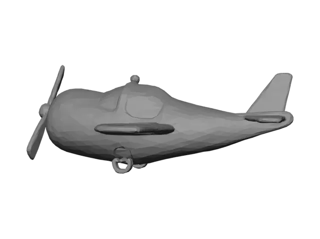 3D model for A stylized low-poly cartoon combat airplane for Roblox, small single-prop aircraft with a rounded fuselage, large angular wings, short tail fins, and an oversized open cockpit. Bright red body with black trim and dark gray propeller. One compact six-barrel minigun mounted under each wing with simple low-poly geometry. Smooth rounded shapes, chunky proportions, toy-like design, arcade style, clean silhouette, minimal details, no pilot, no landing gear, no missiles, no bombs. Game-ready asset with clean topology, optimized for Roblox Studio, 800-2000 triangles, single mesh, UV unwrapped, one 1024x1024 texture atlas, flat colors, centered pivot, symmetrical model, FBX export.