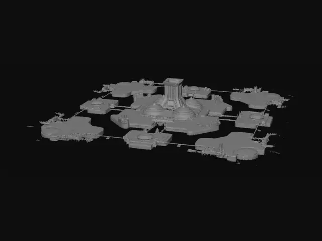 3D model for > Large open-world 3D map inspired by Cybercore and Y2K aesthetics. Massive explorable terrain with green hills, rivers, lakes, beaches, floating islands, futuristic cities, glass towers, chrome structures, holographic signs, transparent bridges, cyber forests, and digital gardens. Bright blue skies, vibrant cyan and green colors, bloom lighting, atmospheric fog, reflective water, glossy materials, and early-2000s futuristic optimism. Inspired by Windows XP/Vista-era digital dreamscapes. AAA-quality environment, game-ready, fully textured, seamless world, realistic scale, detailed terrain, peaceful digital utopia, no characters, no vehicles, optimized topology, PBR materials.