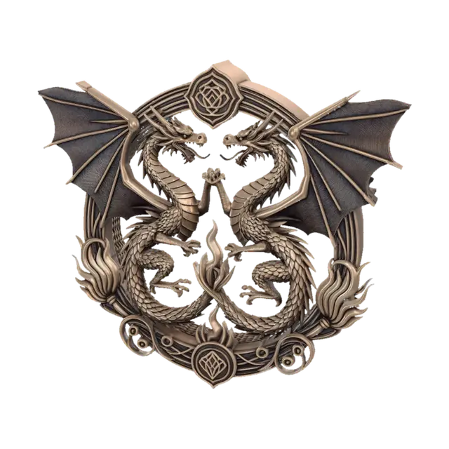 Crest of the Twin Dragons - Monogram 3D model, vytvořený pomocí AI