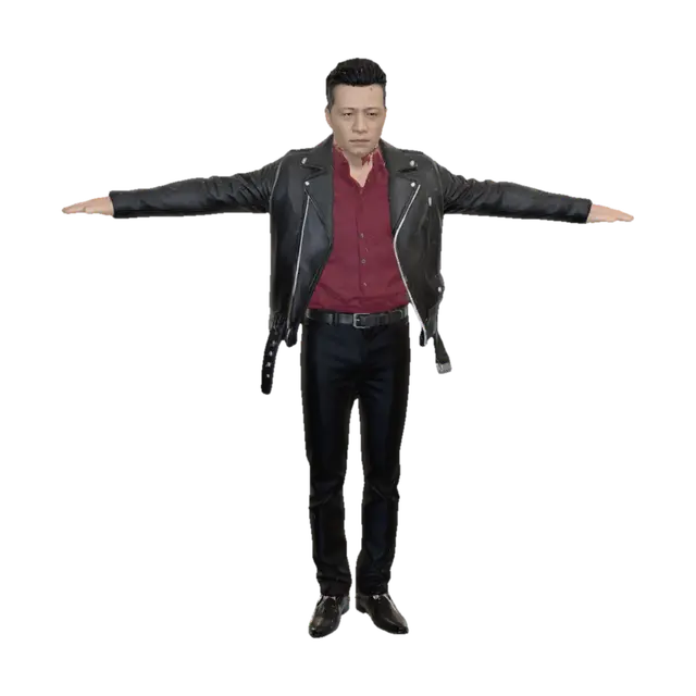 mafia, black jacket, terrible face, black hair, yakuza, red shirt - Mob 3D model, vytvořený pomocí AI