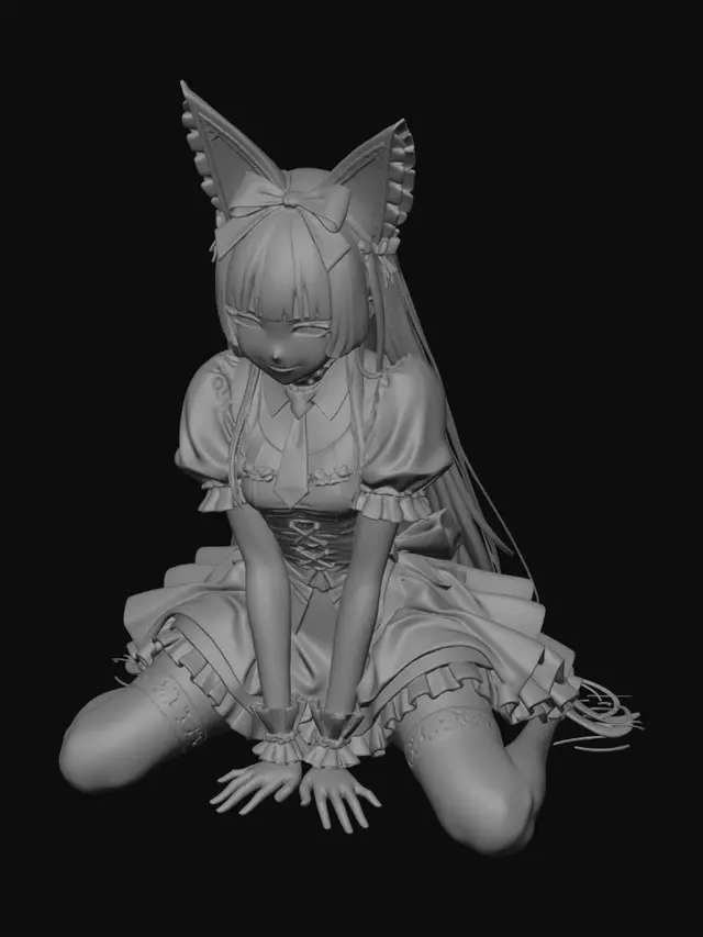 3D model for Crimson Ribbon Catgirl