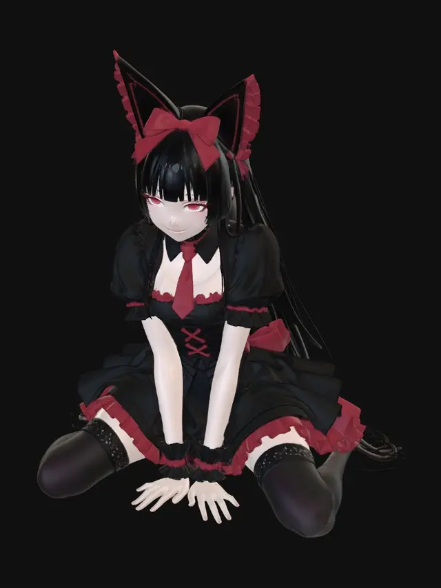 3D model for Crimson Ribbon Catgirl