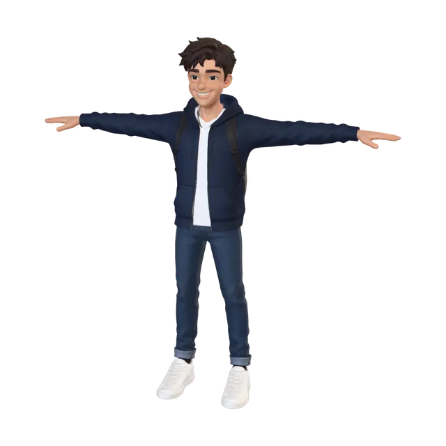T-Pose Teen 3D model, vytvořený pomocí AI
