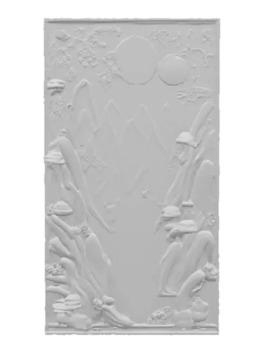 3D model for Shan Shui wood relief, painted