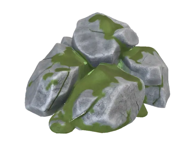 4. Moss-Covered Boulder Cluster 3–4 boulders piled together with green moss along the… - Rocks-3D-modell, genererad av AI