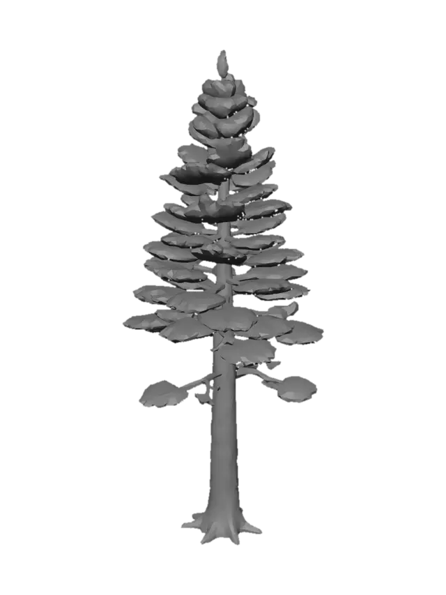 3D model for 1. Pine Tree (tall conifer)
Tall, narrow silhouette with dark green needled canopy and grey-brown trunk. Slightly windswept lean.
Scale: ~8–12 world units tall · Polys: 800–1,500
Prompt: "A tall low-poly stylized pine tree, conical evergreen, dark green needles, weathered brown bark, hand-painted texture, medieval fantasy battlefield, game ready"