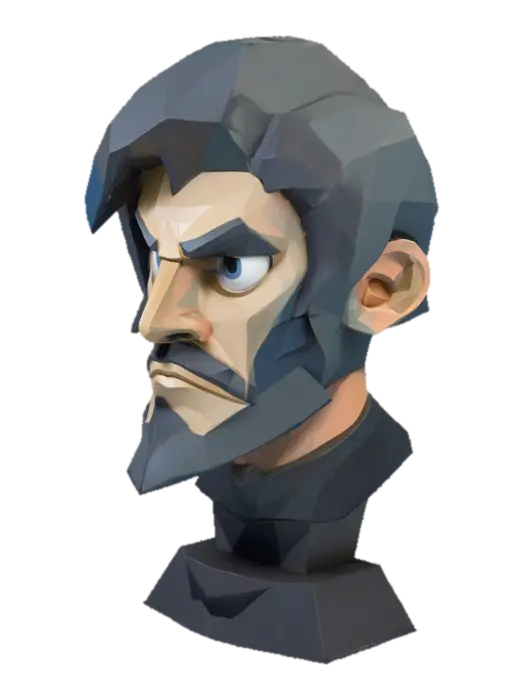 Determined Hero 3D model, vytvořený pomocí AI