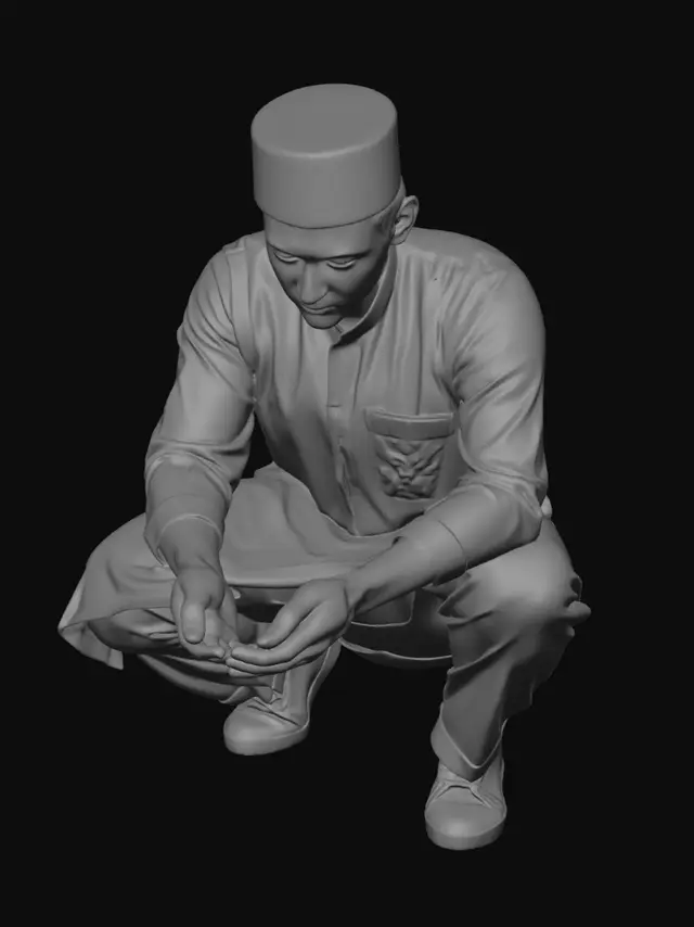 3D model for Crouching in White Traditional Attire