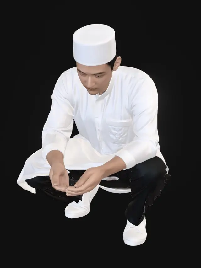 3D model for Crouching in White Traditional Attire