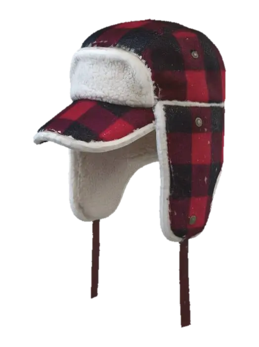 Modello 3D Red Plaid Shearling Trapper Hat, generato dall’IA